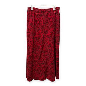 Real Comfort‎ by Chadwicks Red and Black Floral Long Skirt Size 8 Vintage